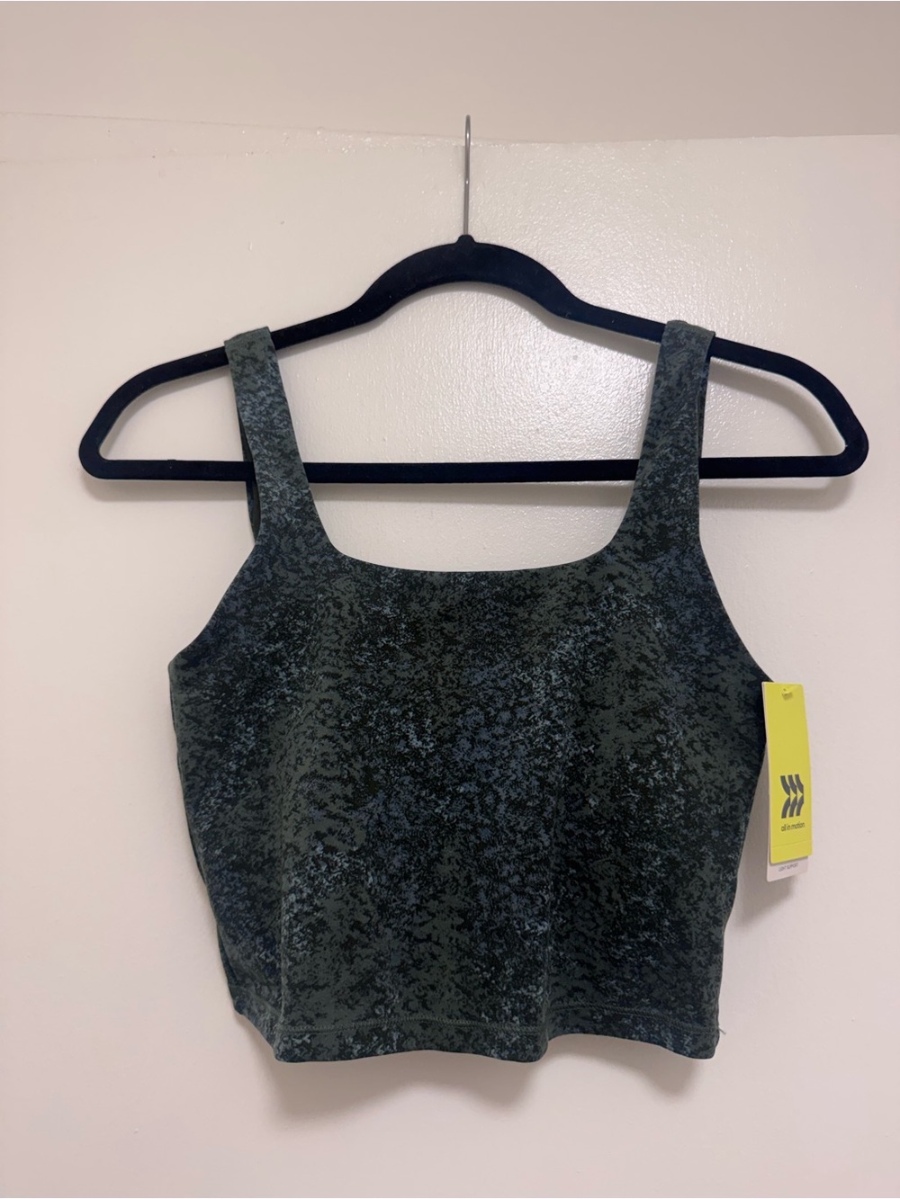 In Motion Women’s Square-Neck Crop Top built in bra Dark Teal Print NWT